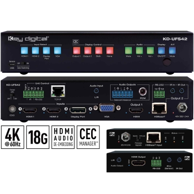Key Digital 4K/18G Universal Format Switcher and HDBaseT Receiver Kit