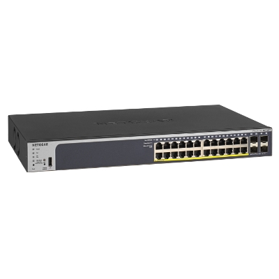 GS728TP — 28-Port Gigabit Ethernet Smart Switch with 4 SFP Ports (16 PoE, 8 PoE+) (192W)