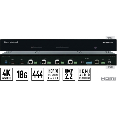Key Digital 2x4 4K/18G POH/HDBT/HDMI Distribution Amplifier/Switcher with Audio De-Embedding (kit)
