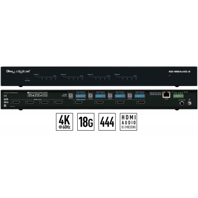 Key Digital 4x4 4K 18G HDMI Matrix Switch with Independent Audio Routing, Digital PCM and Analog Balanced / Un-balanced Audio De-Embedding